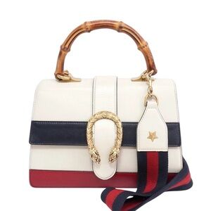 AUTH GUCCI Dionysus Bag Bamboo Top Handle Calfskin Size Medium Blue White Red